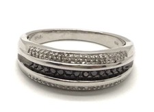 Men's Sterling Silver Channel Set 1/4 TCW Black Clear Diamond Strip Band Ring 11