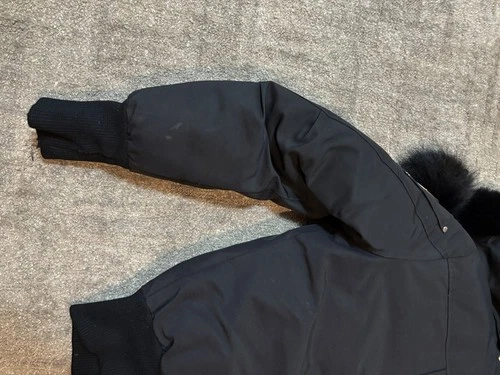 Moose Knuckles Men’s Black Down Filled Hooded Fur Trim Bomber Jacket Size S image 6