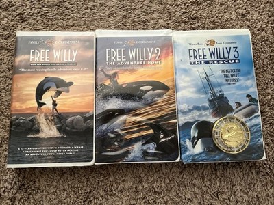 Vintage Free Willy 1 2 3 VHS Lot Set Warner Bros Family Entertainment