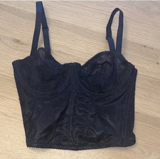 Skims Black Lace Mesh Corset Top Bustier Hook  Eye Closure Size S