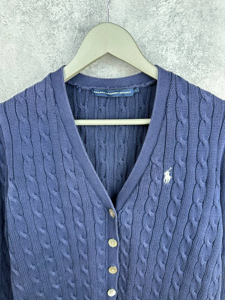 Ralph Lauren Sport Vintage Cable Knit Cardigan Navy Sweater Men's Size L - Image 4 of 4