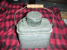 Graniteware Grey Miner's Lunch Box Railroad Worker's Dinner Pail Agateware w/Cup