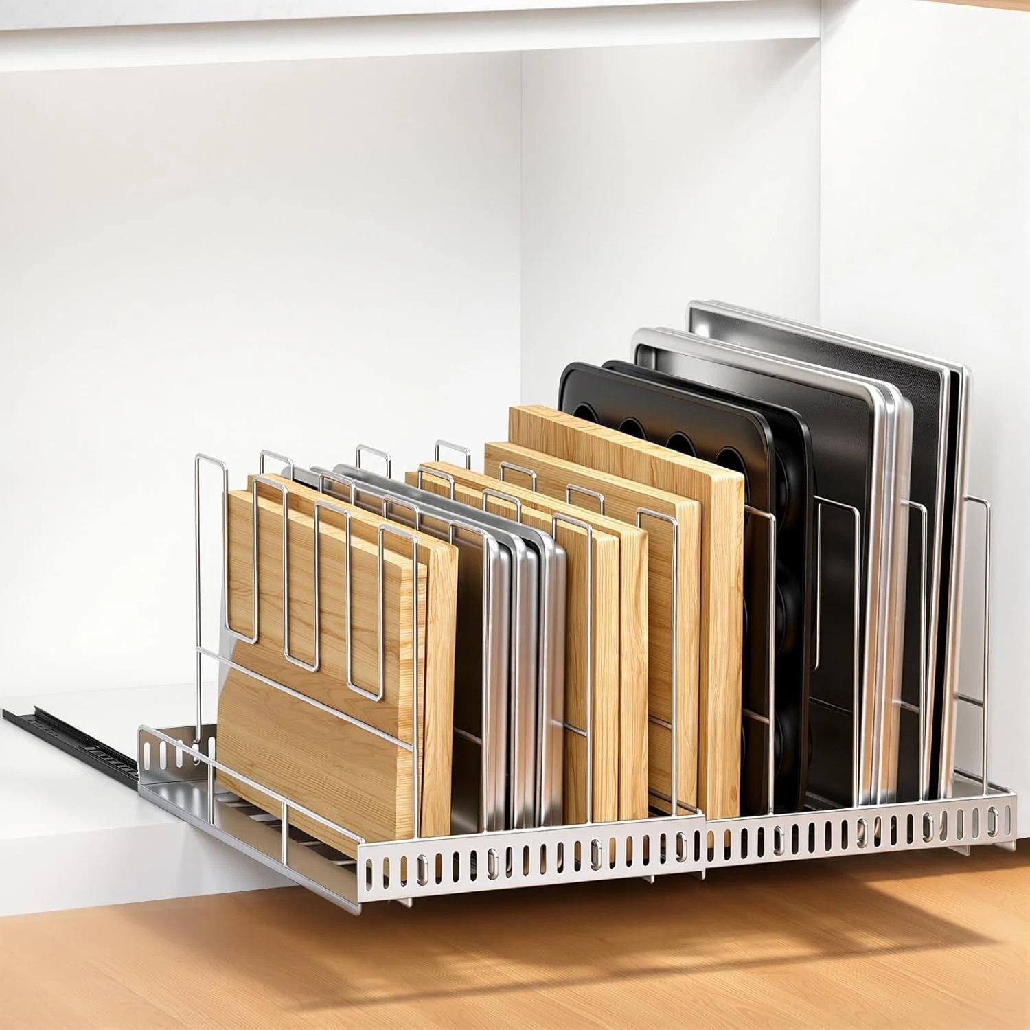 Pull Out Stainless Steel Baking Tray & Cookie Sheet Organizer 13"-22" Width