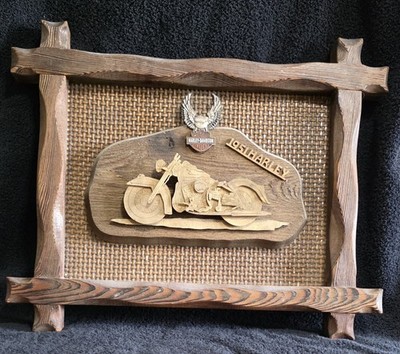 Vintage 3D Wood Frame 1951 Harler Davidson Plaque Sign Rustic Log Frame 24''X15''