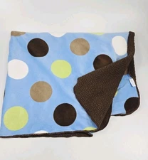 Carters Green White Brown Blue Polka Dots Plush Sherpa Baby Security Blanket 