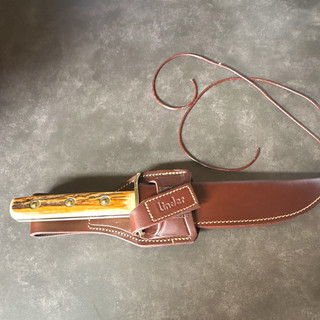 Linder Bowie Knife feststehend Edelstahl INOX Hirschgeweihgriff Lederscheide