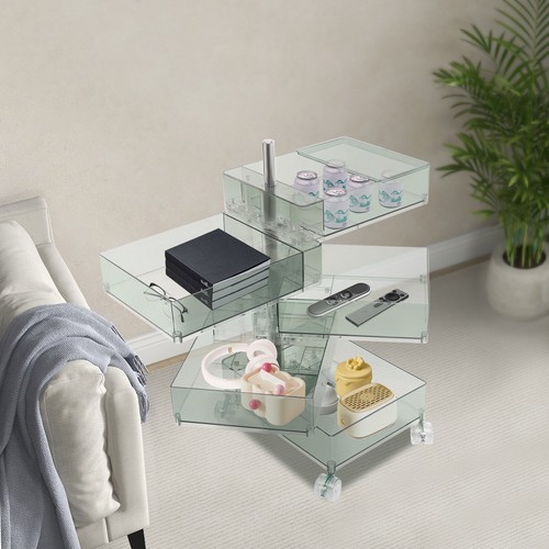 360° drehbarer Aufbewahrungsschrank, Nachtschrank mit 5 Ebenen, klar grün - Bild 4 von 14