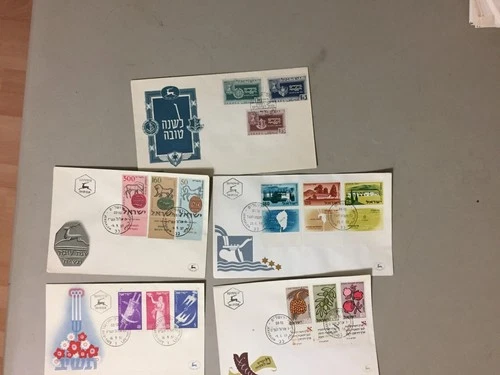 Five '50 Israel fdc with multiple stamps
