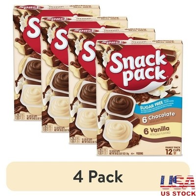 4 Pack Zero Sugar Chocolate Pudding and Vanilla Pudding, 3.25 Oz Pudding Cups