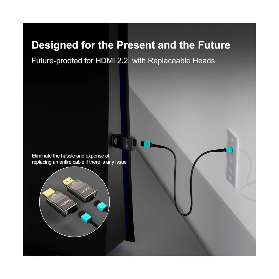 8K Detachable Full Fiber Optic Armored HDMI 2.1 Cable 50FT, Ultra High Speed ... - Image 4 of 4