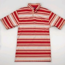 Men's Red, Orange White Striped Mecca Polo Shirt Y2K XLT