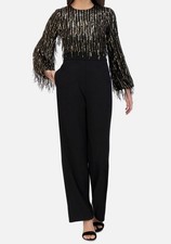 Eliza J Women's Black Sequined-Fringe-Bodice Jumpsuit Size 2