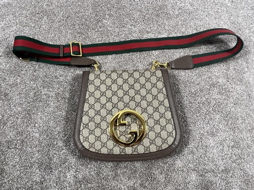 Gucci Crossbody Bag Womens Small Brown GG Canvas Leather Web Strap Purse Handbag