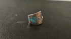 Old Vtg. ' Navajo Indian ' Sterling Silver & Inlay Chips Peyote Bird Band Ring