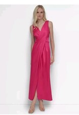 DKNY Fuchsia Satin Evening Dress Sz 8 Sleeveless Surplice Maxi Wedding $249