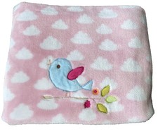 Circo Plush Pink White Clouds Blue Bird Branch Baby Girl Blanket Security 30x40