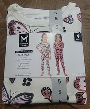 NIP SZ 5 Member's Mark Girls Organic Cotton Pajamas 2 PAIRS, 100 Organic Cotton