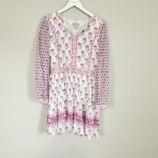 HAUTE HIPPIE Women’s White Pink Block Floral Print Long Sleeve Boho Dress Size S