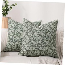 Floral Throw Pillow Covers 18x18 Set of 18" x 18" Pack of 2 Deep Sage Green