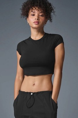Alo Yoga Alosoft Crop Finesse Short Sleeve Tee Size S In Black | eBay