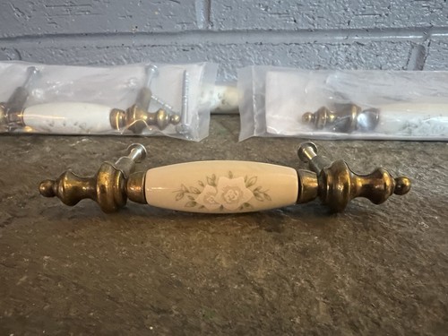 vintage brass and porcelain cabinet pull knobs Decorative Flower Price Is For 2