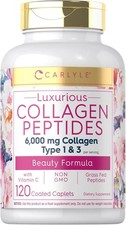 Collagen Bovine 6000 Mg Type 1  3 Vitamin C Hair Skin Nail Joint, 120 Caplets