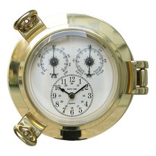 Uhr, Thermo- & Hygrometer im Bullauge Nautik aus Messing Sea-Club