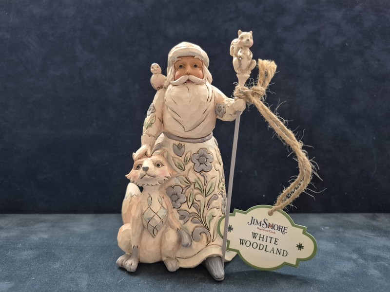 Jim Shore "GRACIOUS GIVING TO ALL"  Santa, Fox, Bird And Squirrel White Woodland
