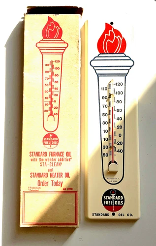 Vintage Standard Fuel & Oils Advertising Thermometer Torch LOGO Gas Station sign
