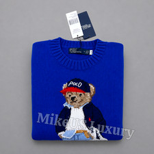 Bid POLO RALPH LAUREN Bear Tote Bag Sweater Blue Crewneck Cotton Women Large