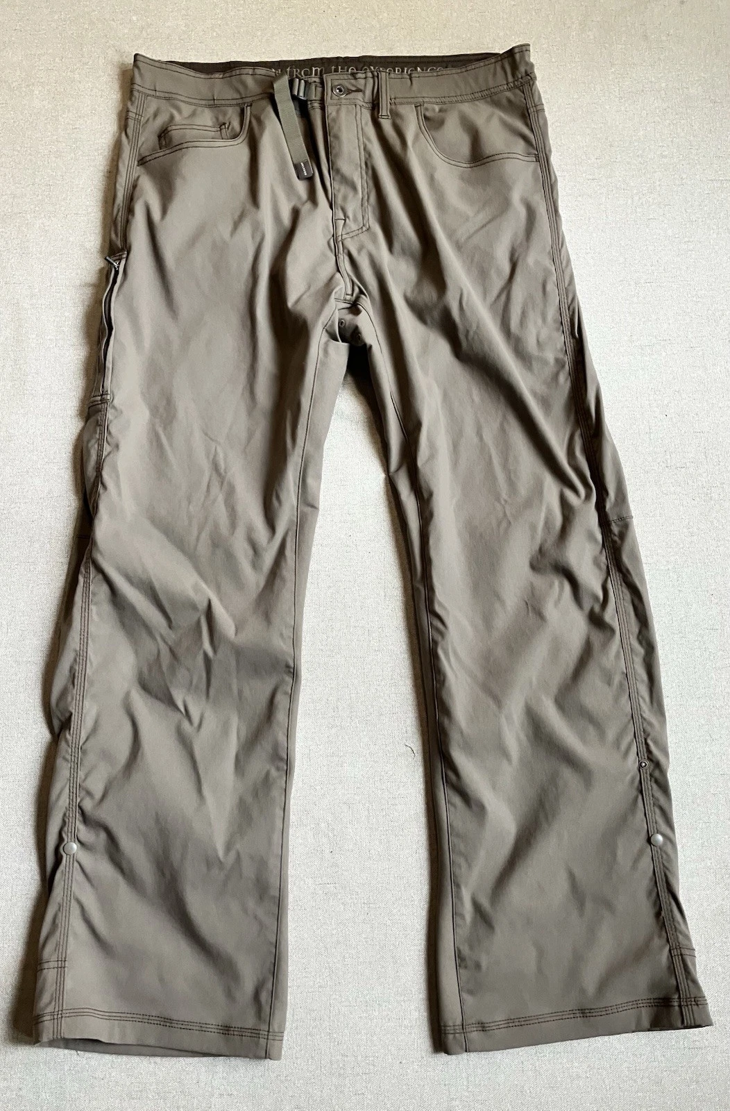 PrAna Breathe Men’s Hiking Pants 38x32 Olive Born From The Experience Belted