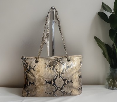 DKNY Metallic Python Genuine Leather Shoulder Bag NWT $265 Gold Chain Crossbody