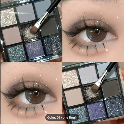 9 Farben Blau Rauchig Lidschatten Palette Matt Glitzer Schwarz Silber Make-up Kit  
