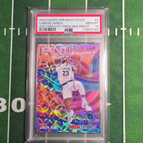 2023-24 Hoops Premium Stock LeBron James Lakers #2 Red Prizm 21/88 PSA 10