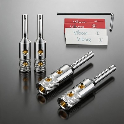 4pcs Viborg VB401S Pure Copper Silver Plated Banana Plug Speaker Cable Connector