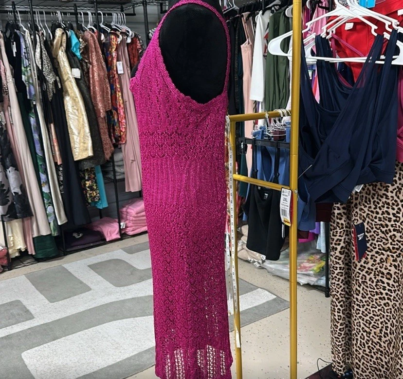 NUEVO Vestido Guess XL Fucsia Rosa Caliente Metálico Crochet Encaje Año Nuevo Neón Foto 4 de 4