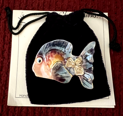 #ad #ad ExClaymations FISH Brooch Pin w 22 K Gold Trim Art To Wear w Velvet Bag Vintage $25.00