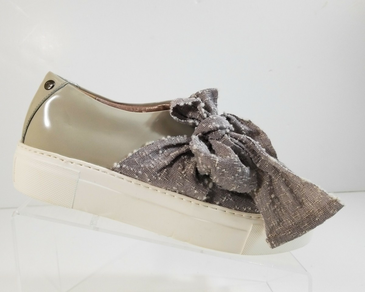 New AGL Women Gray Slip On Fashion Patent Leather Platform Bow Sneakers  Size 41