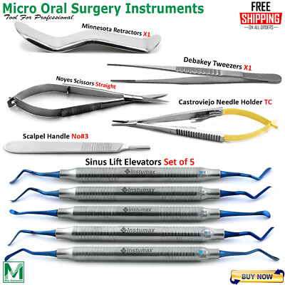 Micro Periodontal Oral Surgery Kit Instruments Dental Surgical Elevators Scissor