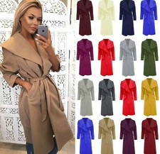 Langer italienischer drapierter Damen-Trenchcoat mit Bindegürtel Wasserfall Blazer Jacke