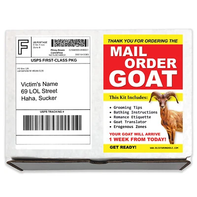 DESIGN DOGGIE Prank Mail Order Goat Sent Directly to your Friends to Embarrass Them!