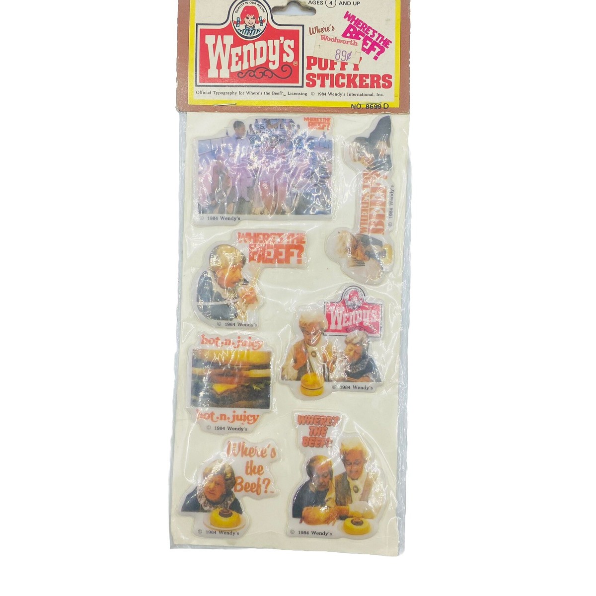 Vintage 1984 Wendy's Restaurant Puffy Stickers Food History for