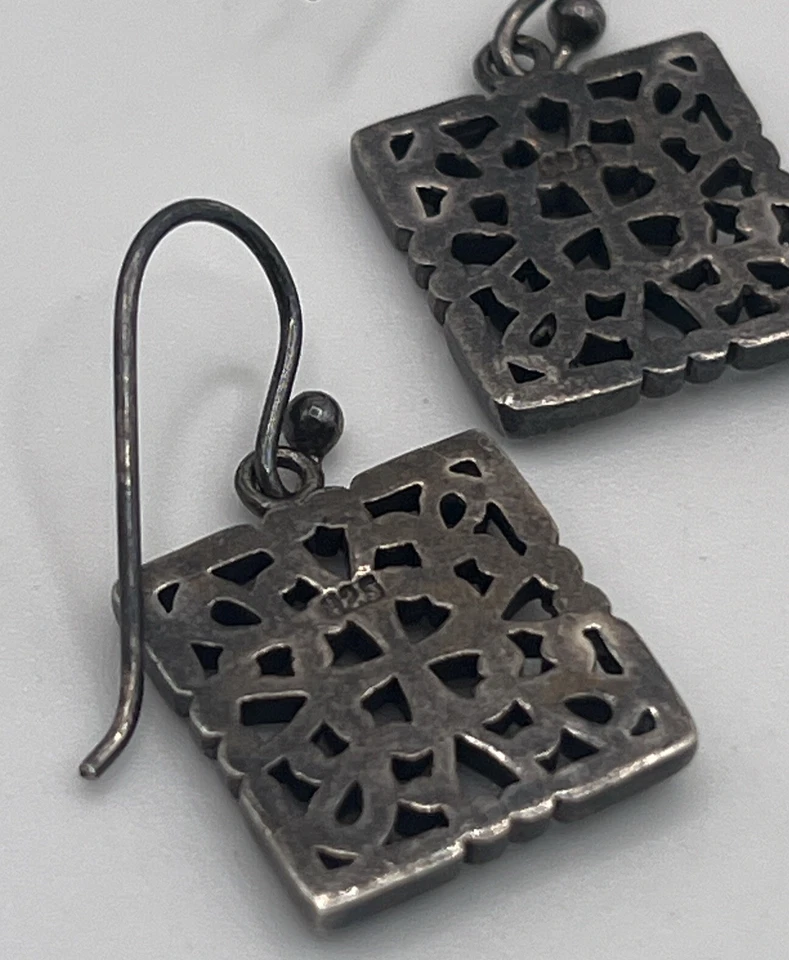 Barse Sterling Silver 925  Square Filigree Swirl Floral Silver Design Earrings - Image 4 of 4