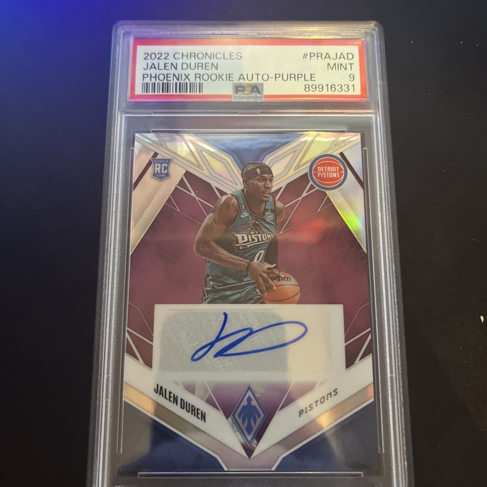 2022 Panini Phoenix Jalen Duren  Auto Purple PSA 9 /49