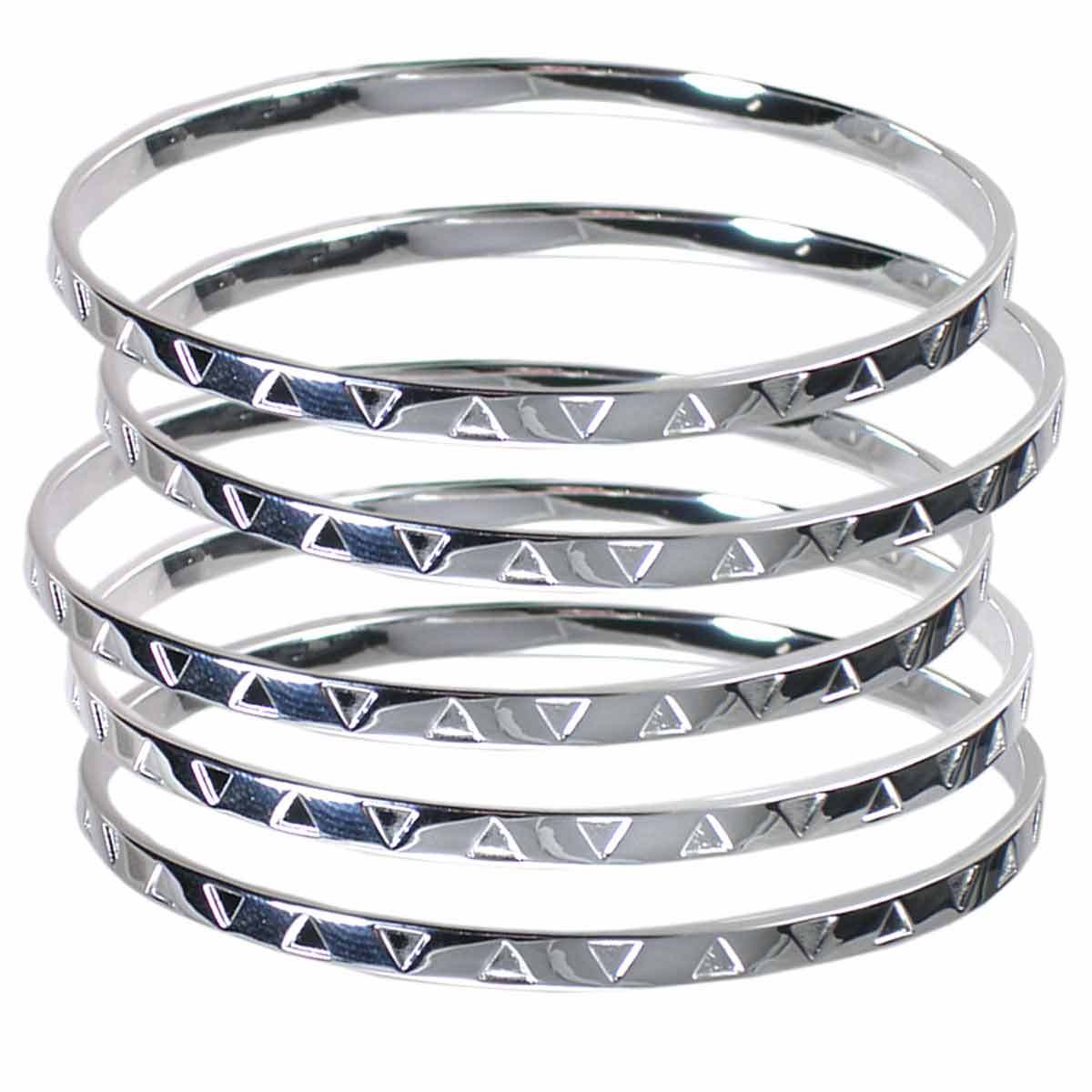 60MM_SET OF 5_HIGH POLISHED TRIANGLE BANGLE BRACELET_#05__925 STERLING SILVER