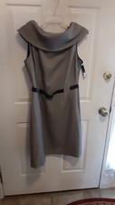 Tahari Tweed DRAPE COLLAR Sleeveless Black White Dress Side Zipper NEW SIZE 10