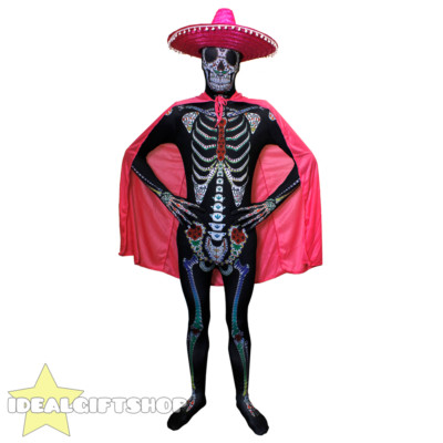 TAG DER TOTEN SENOR SKELETT HAUT ANZUG ROSA ACCESSOIRES HALLOWEEN KOSTÜM