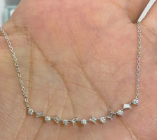 Women's Baguette  Round Natural Diamond Bar Necklace 14k White Gold 18'' Chain