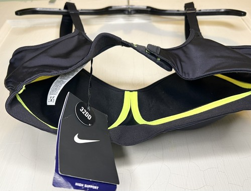 NIKE PRO 32DD Women's HERO HIGH SUPPORT Sports Bra-Black/Yellow Volt Logo NWT - Picture 11 of 11