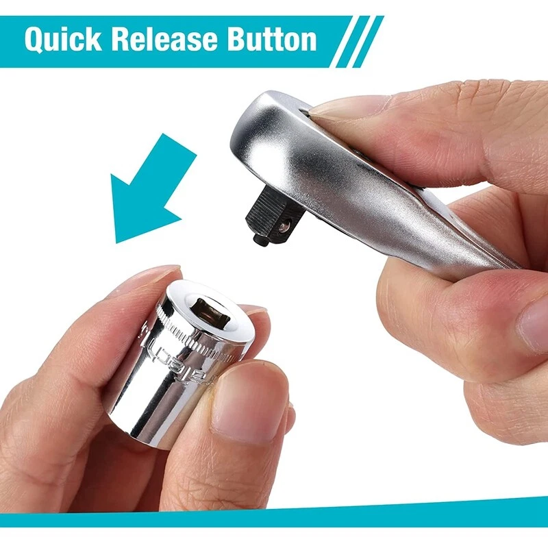 DURATECH 1/4" Dr Socket Set 20PC Metric Bit Sockets Ratchet Wrench Extension Bar - Image 3 of 4